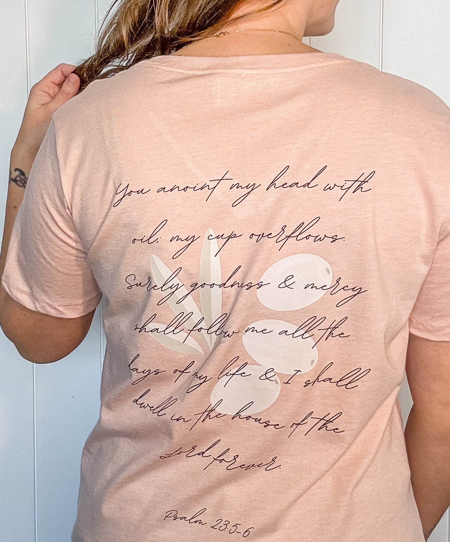 Anointed Psalm 23:5-6 Peach V-neck