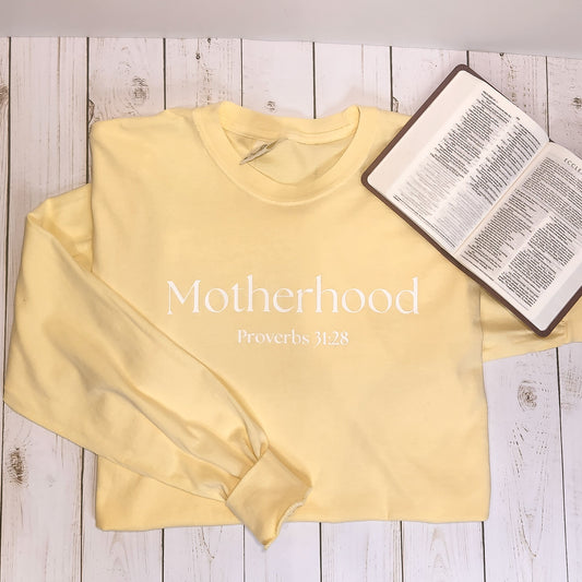 Motherhood Proverbs 31:28 Comfort Colors Long-sleeve Tee