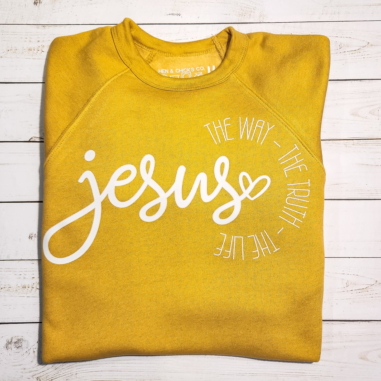 Jesus The Way The Truth The Life Mustard Crewneck