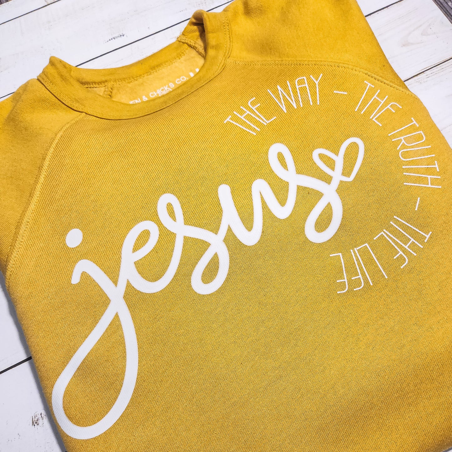 Jesus The Way The Truth The Life Mustard Crewneck