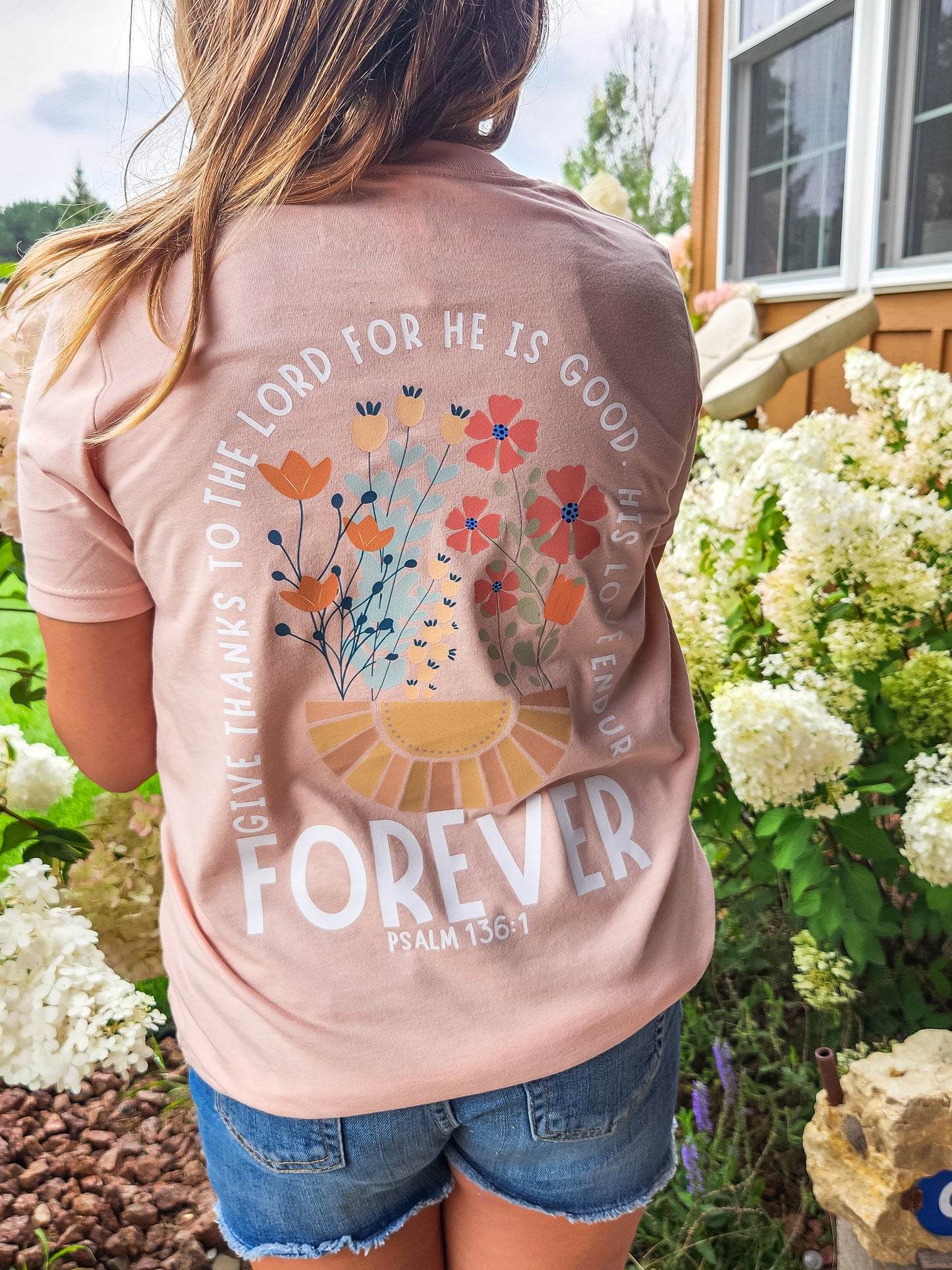 His Love Endures Forever Girls Peach Tee