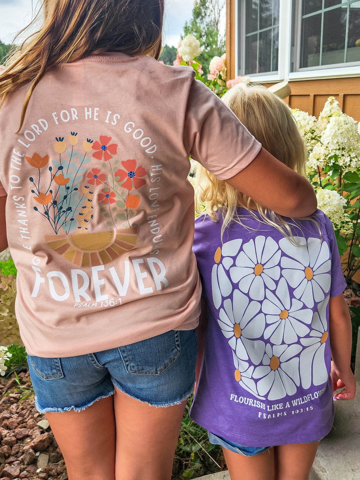 His Love Endures Forever Girls Peach Tee