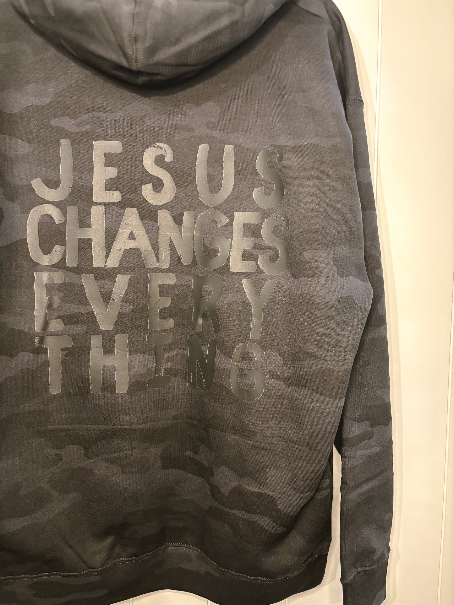 We Believe Jesus Changes Everything Storm Camo Hoodie