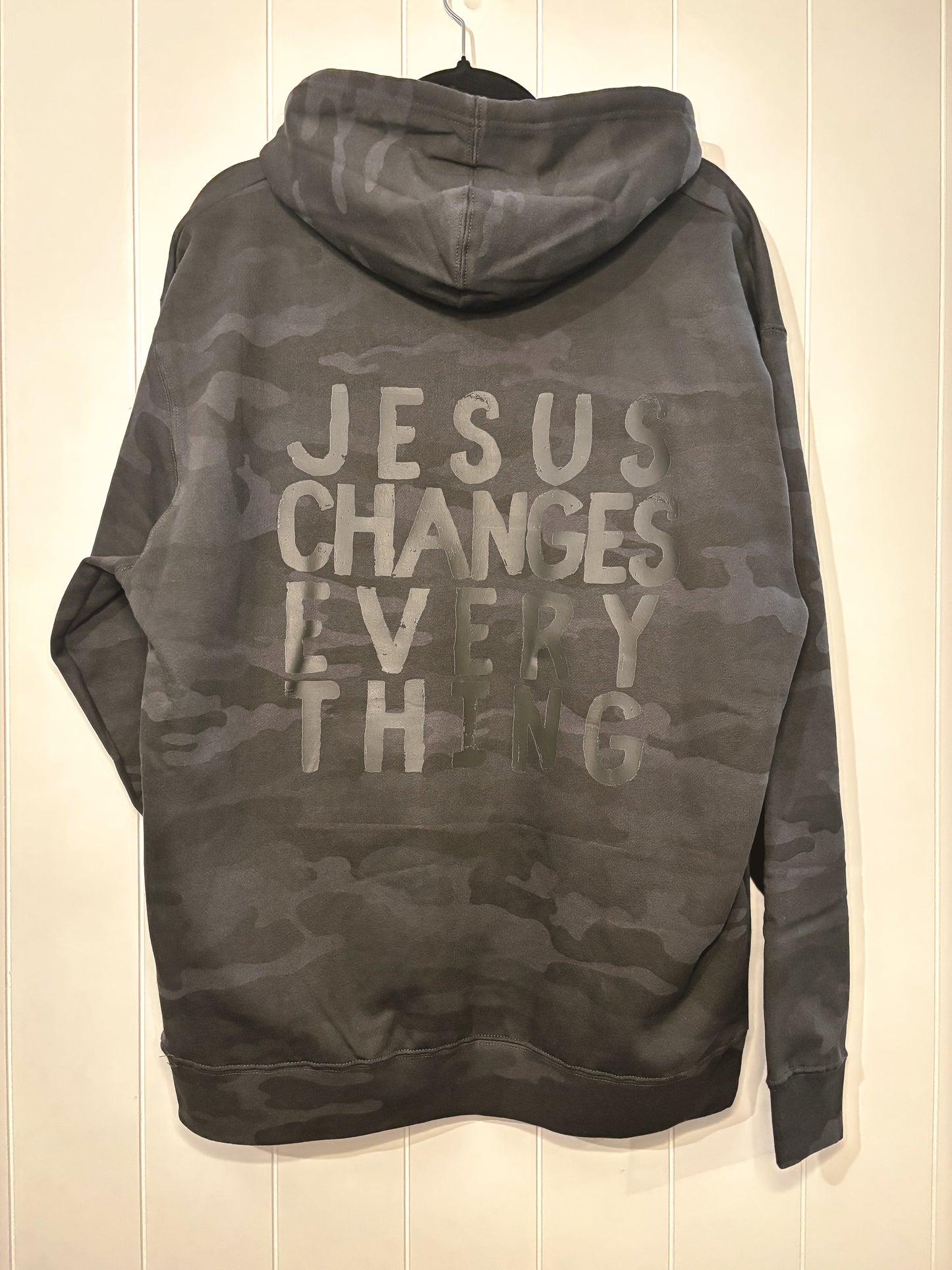 We Believe Jesus Changes Everything Storm Camo Hoodie