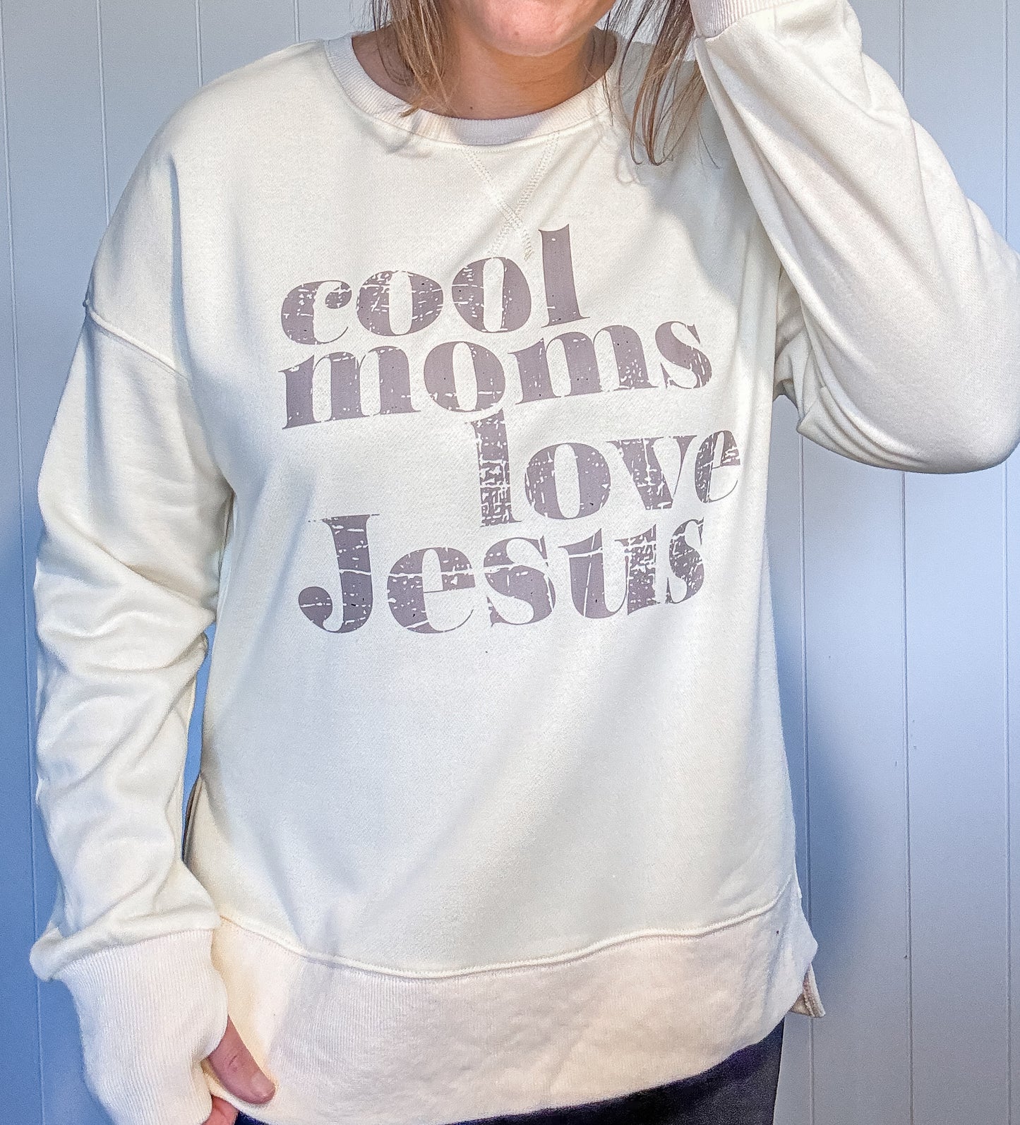 Cool Moms Love Jesus Slit Side Crewneck