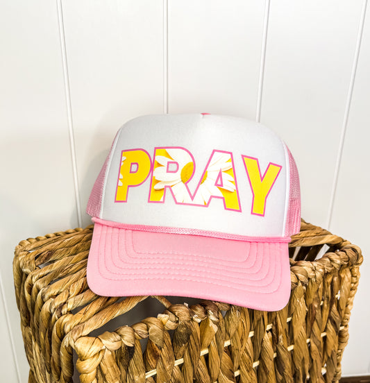 Pray Sunflower Pink Trucker Hat