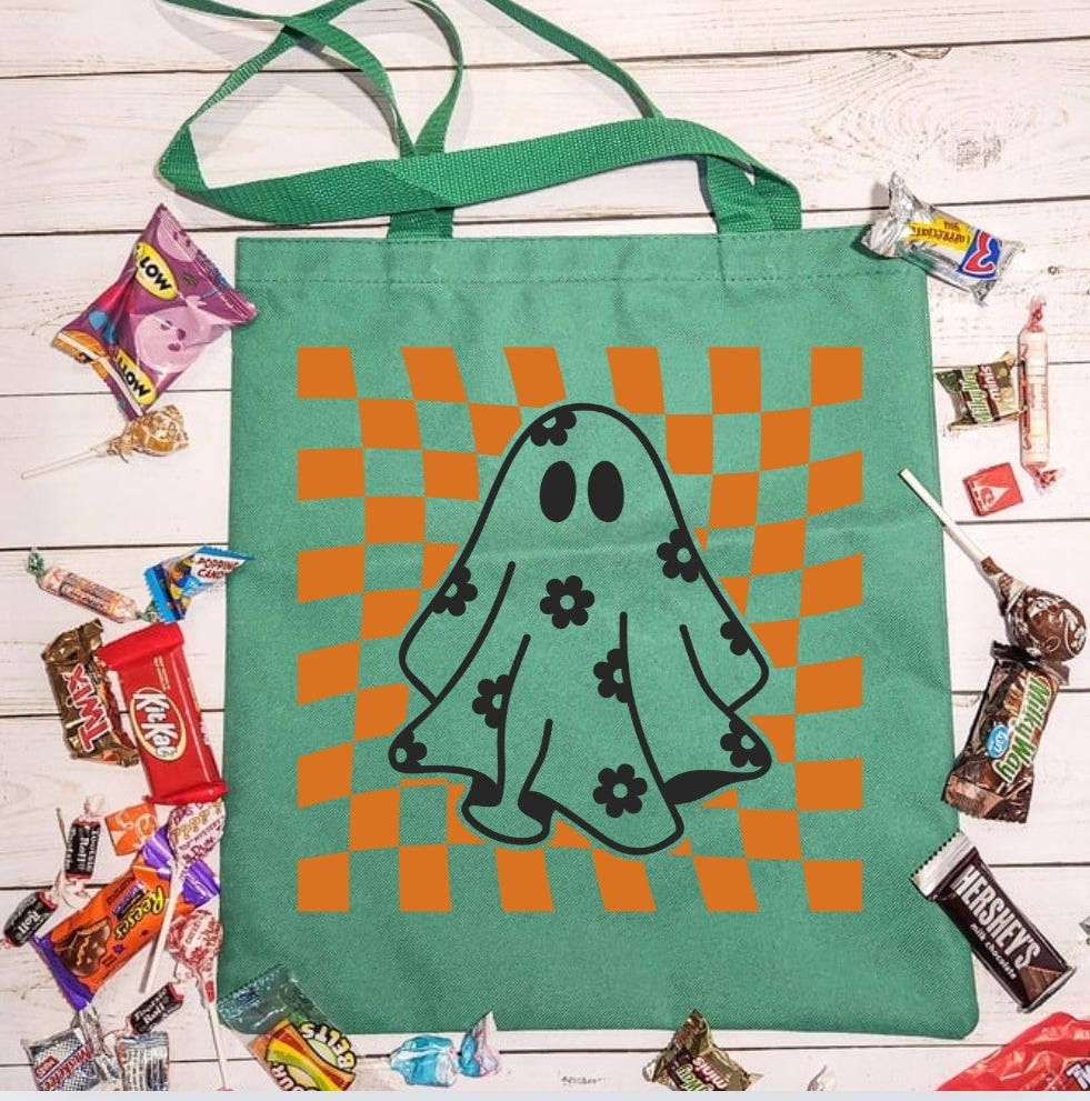 Halloween Tote Checkered Ghost