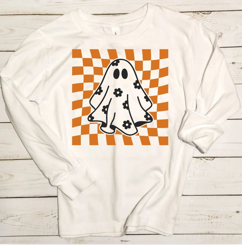 Checkered Retro Ghost Youth Longsleeve Tee