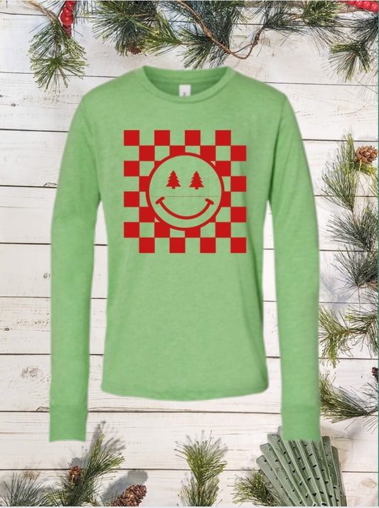 Retro Christmas Smile Youth Long Sleeve Tee