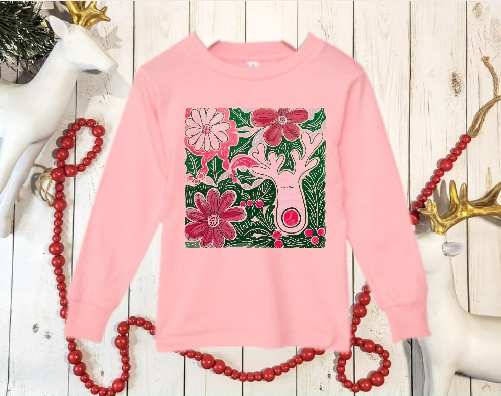 Reindeer Pink Toddler Long Sleeve Tee